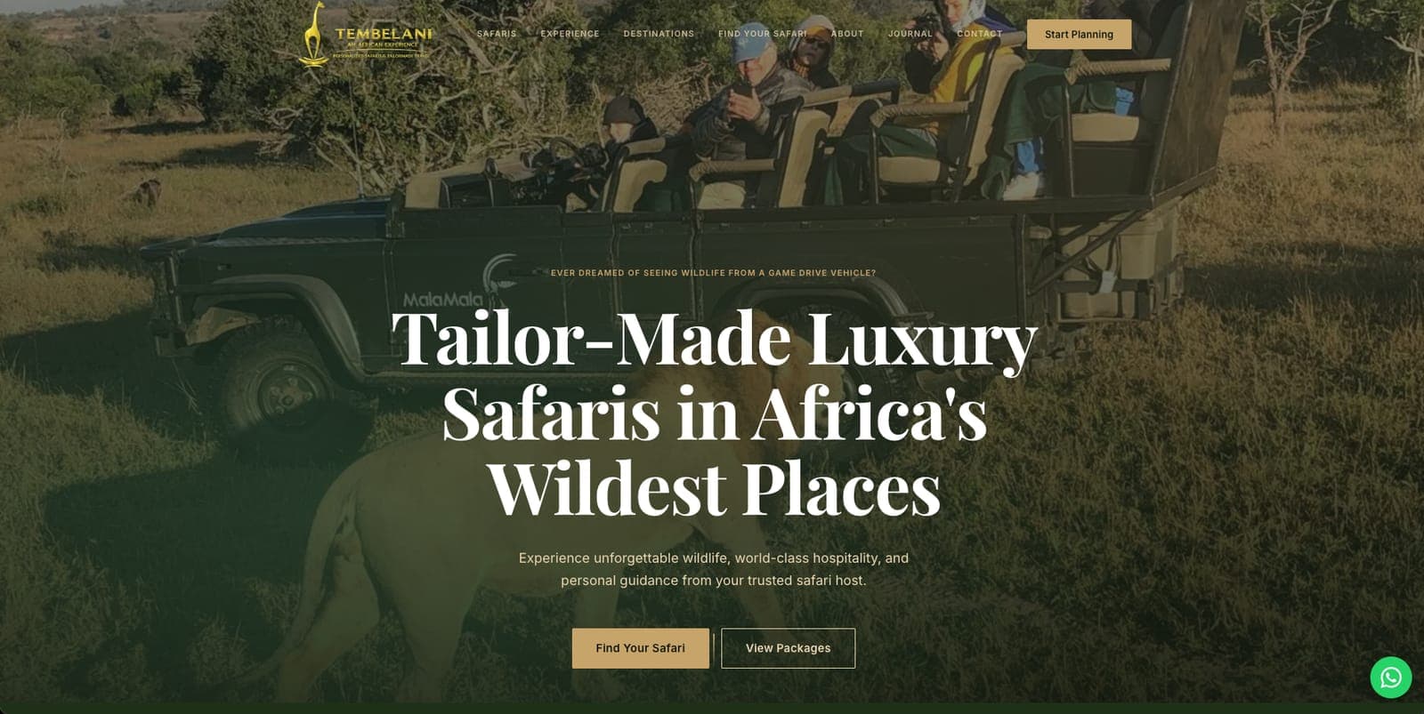 Tembelani Safaris website